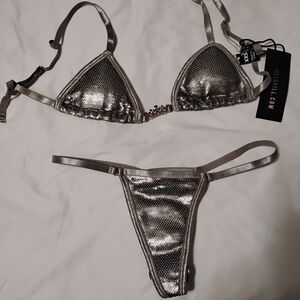 Kiss Silver Sequin Triangle Bikini Set